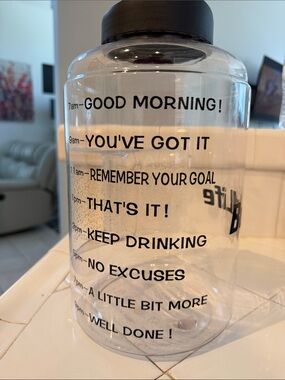 Motivational Water Tracker Bottle - Clear with Black Text